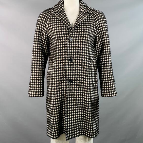 SANDRO Size L Black White Checkered Wool Blend Buttoned Coat - Picture 1 of 11